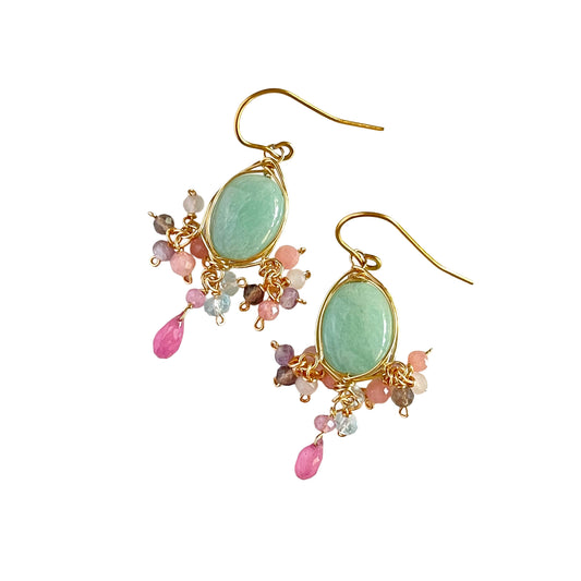 Amazonite & Pink Sapphire Chandelier Earrings