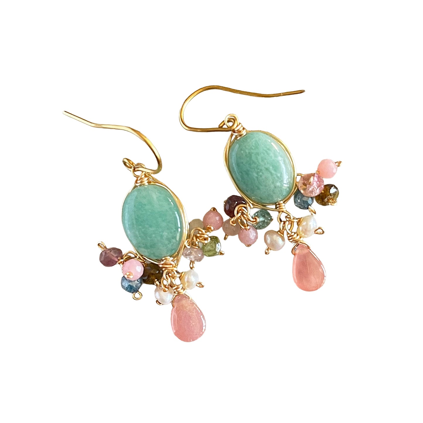 Candy Box - Amazonite & Rhodochrosite 14K Gold Fill Chandelier Earrings
