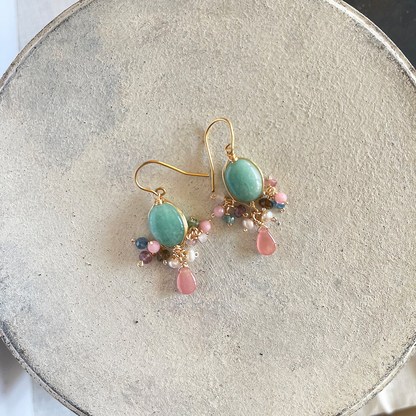 Candy Box - Amazonite & Rhodochrosite 14K Gold Fill Chandelier Earrings