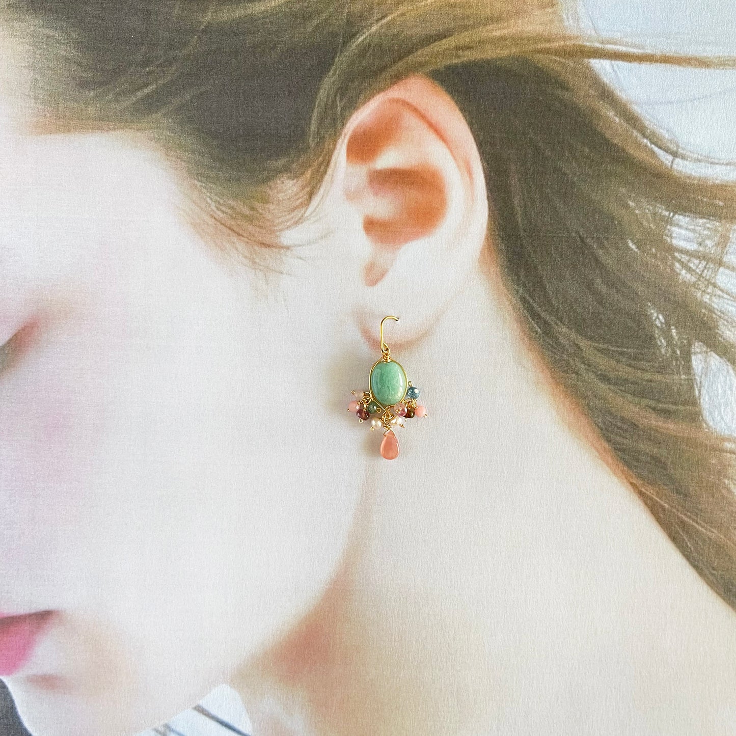 Candy Box - Amazonite & Rhodochrosite 14K Gold Fill Chandelier Earrings