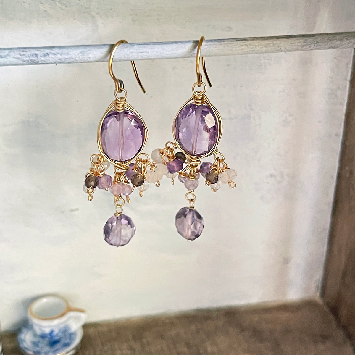 Pink Amethyst Sheer Gradient Chandelier Earrings in Surgical Stainless Steel (Hypoallergenic)