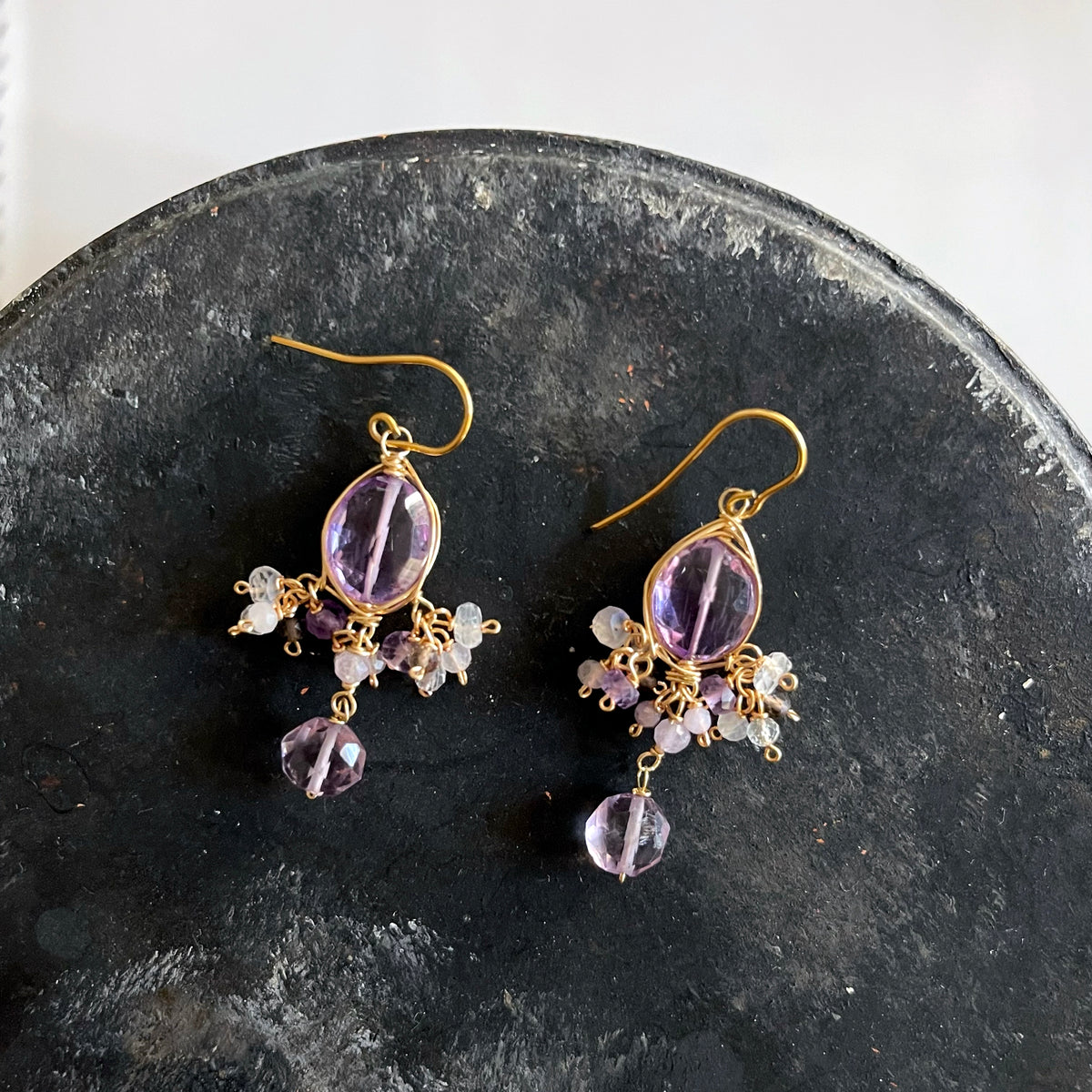 Pink Amethyst Sheer Gradient Chandelier Earrings in Surgical Stainless Steel (Hypoallergenic)