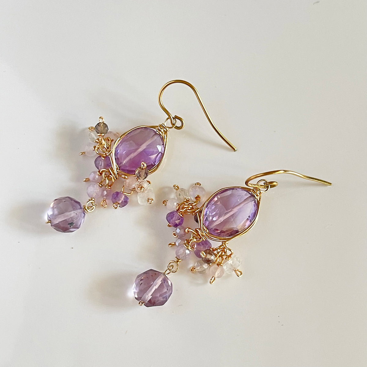Pink Amethyst Sheer Gradient Chandelier Earrings in Surgical Stainless Steel (Hypoallergenic)