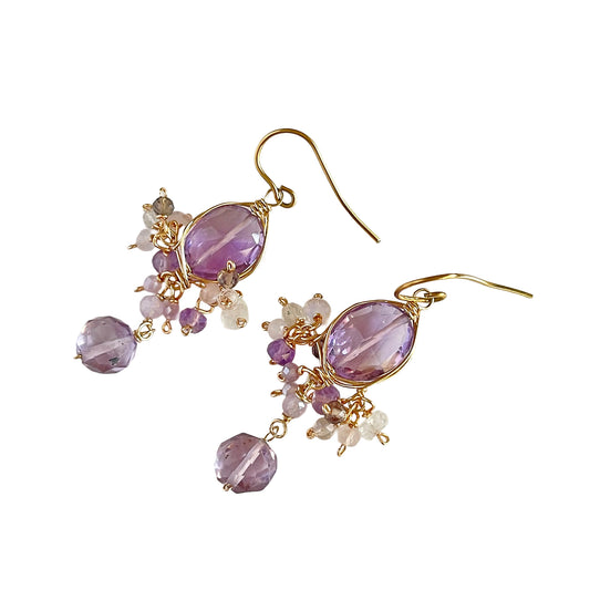 Pink Amethyst Sheer Gradient Chandelier Earrings in Surgical Stainless Steel (Hypoallergenic)