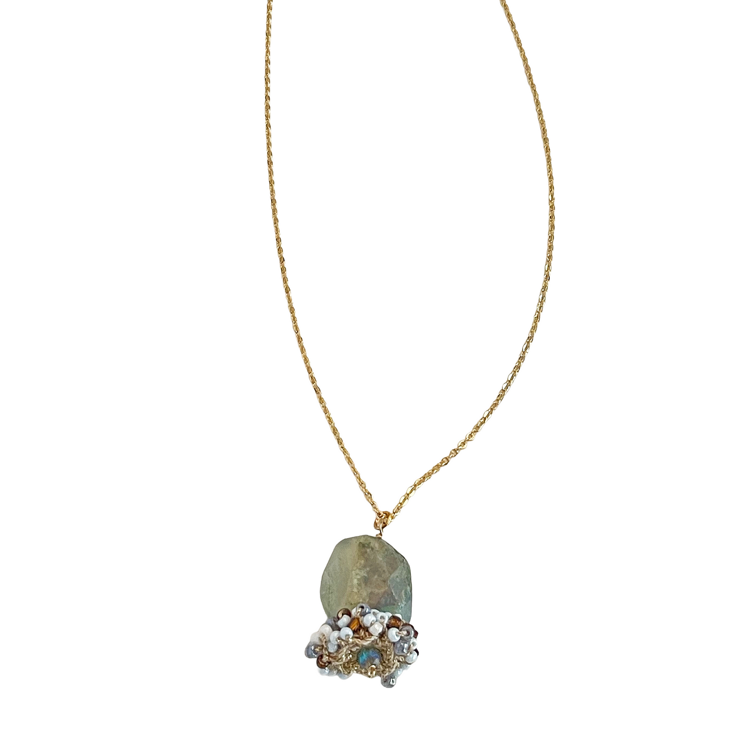 The Woven Earth Collection – Amazonite Tumble & Bead Crochet Pendant Necklace