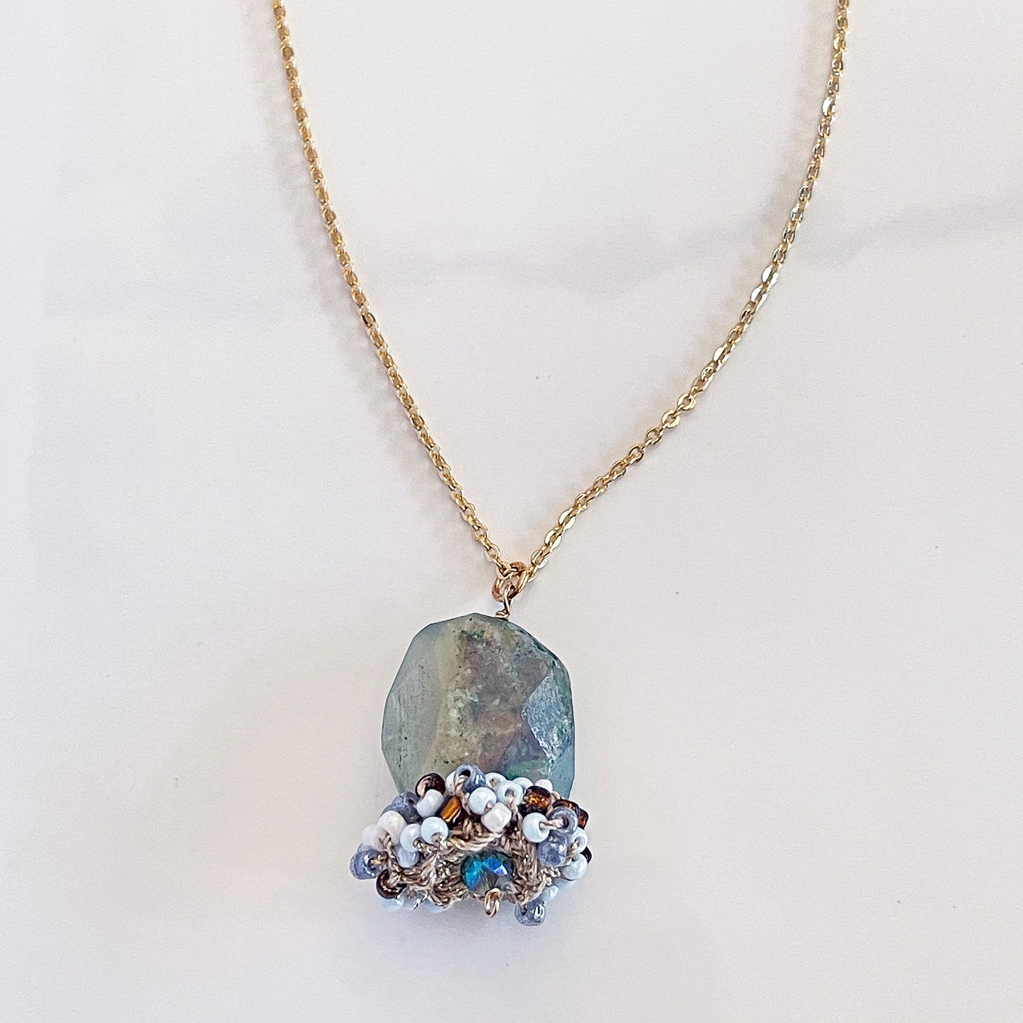 The Woven Earth Collection – Amazonite Tumble & Bead Crochet Pendant Necklace
