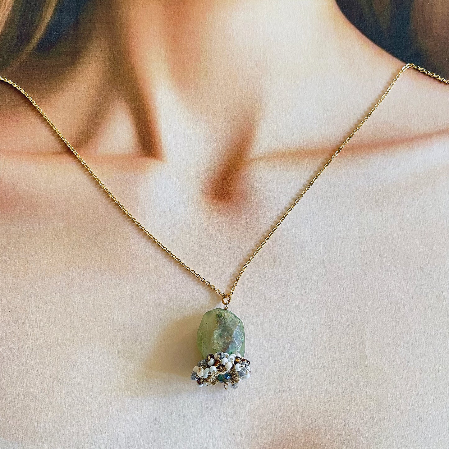 The Woven Earth Collection – Amazonite Tumble & Bead Crochet Pendant Necklace