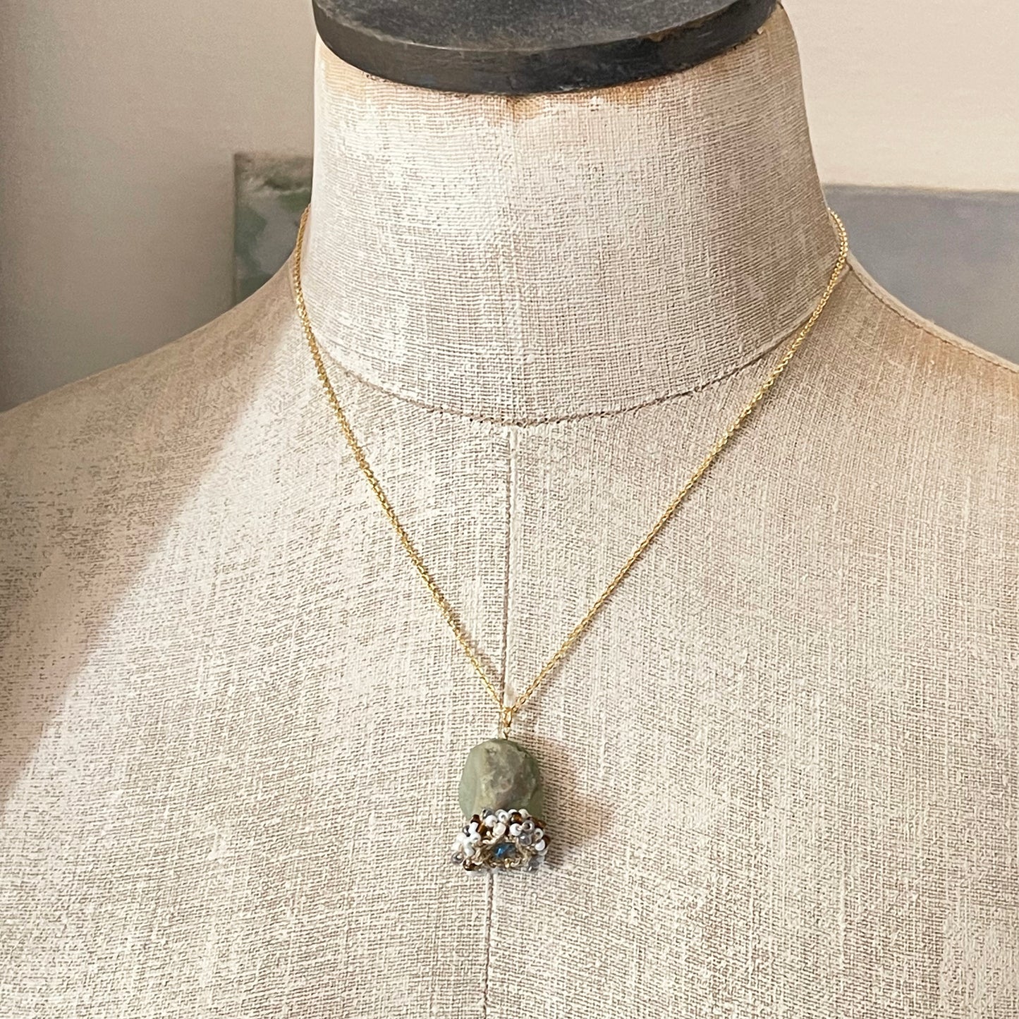 The Woven Earth Collection – Amazonite Tumble & Bead Crochet Pendant Necklace