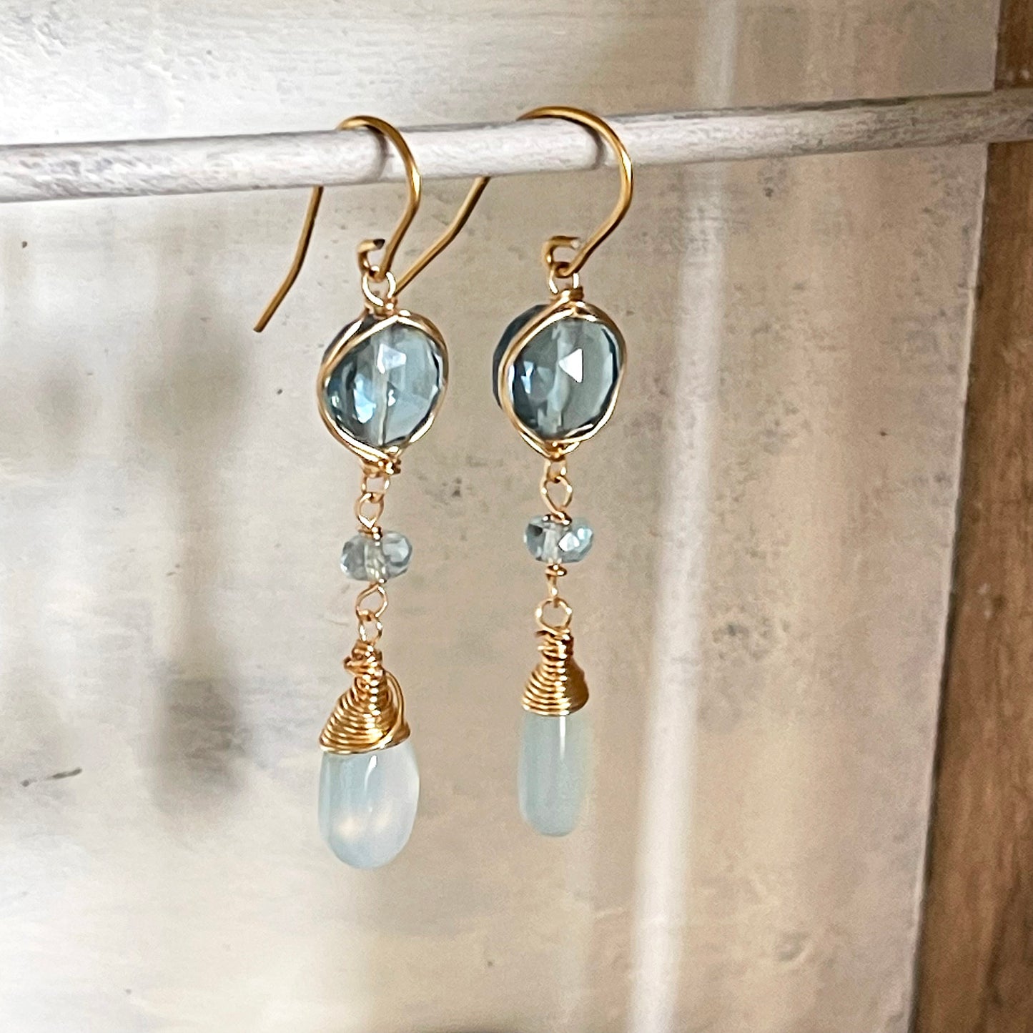 Azure Symphony: Layered Blue Gemstone Earrings 14K Gold Fill