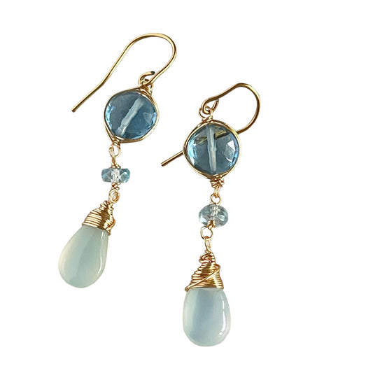 Azure Symphony: Layered Blue Gemstone Earrings 14K Gold Fill
