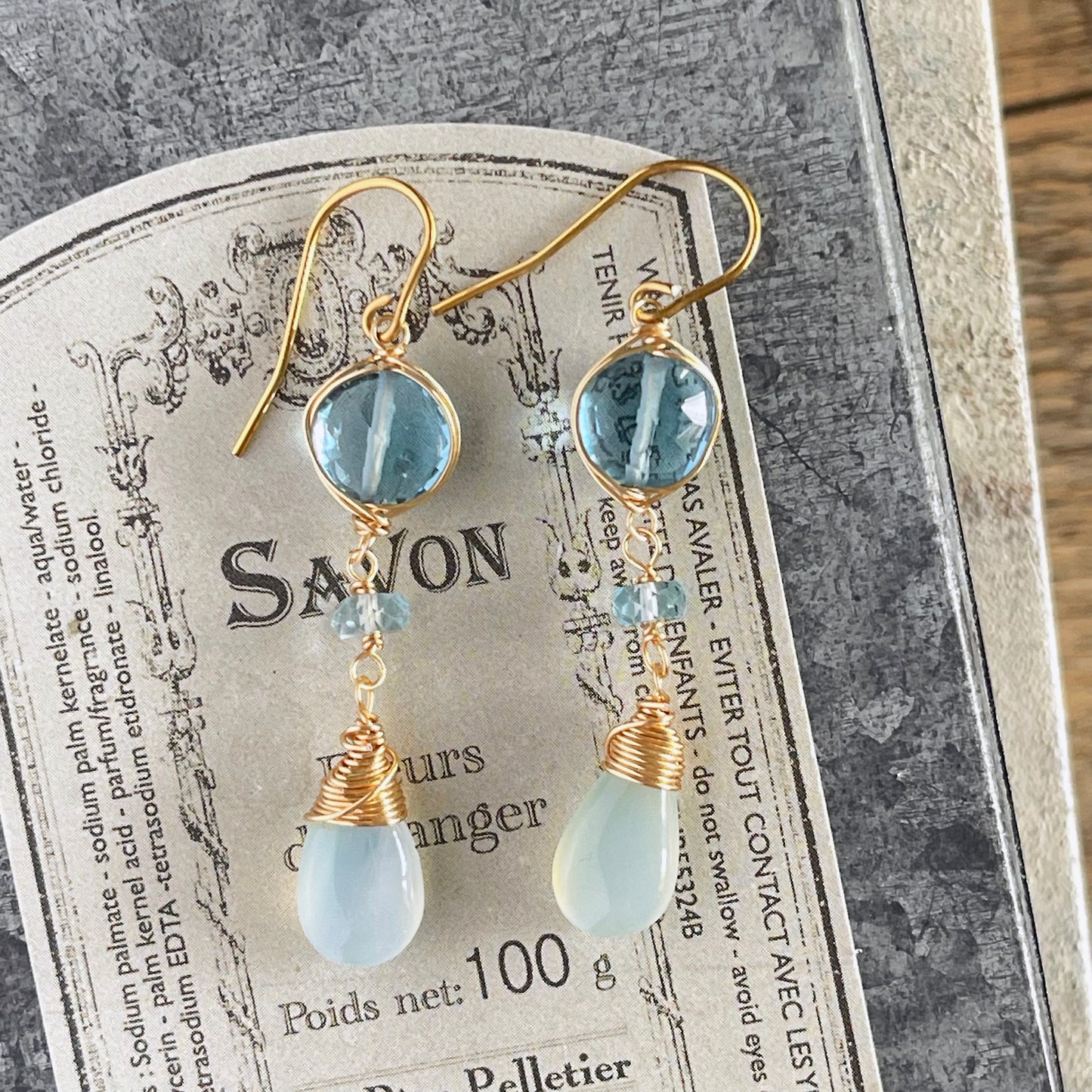 Azure Symphony: Layered Blue Gemstone Earrings 14K Gold Fill