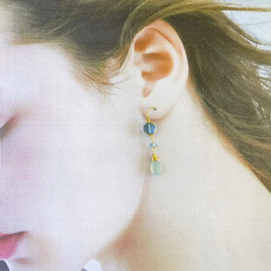 Azure Symphony: Layered Blue Gemstone Earrings 14K Gold Fill