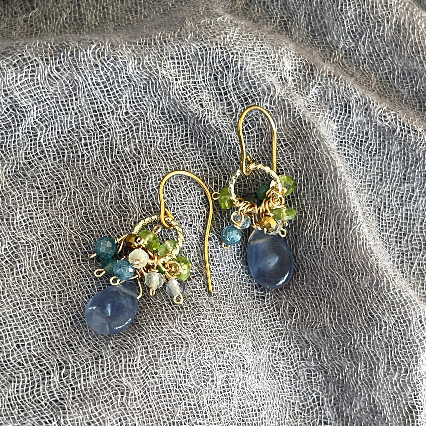 Azure Glint: Blue Fluorite Petit Earrings 14K Gold Fill