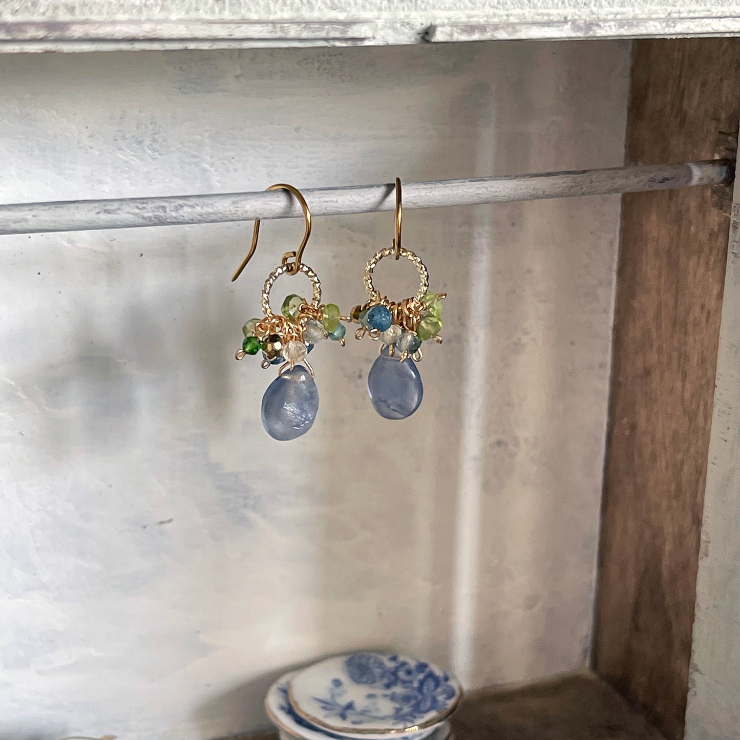 Azure Glint: Blue Fluorite Petit Earrings 14K Gold Fill