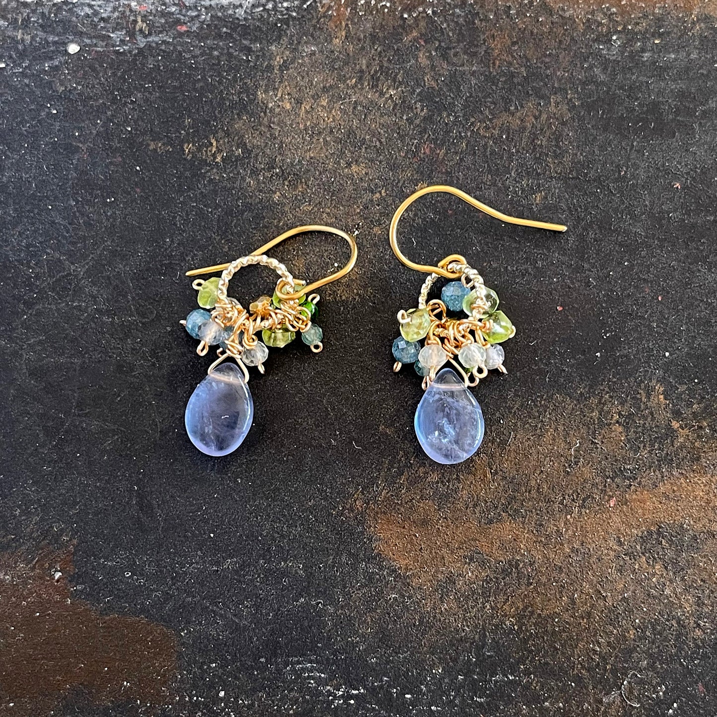 Azure Glint: Blue Fluorite Petit Earrings 14K Gold Fill
