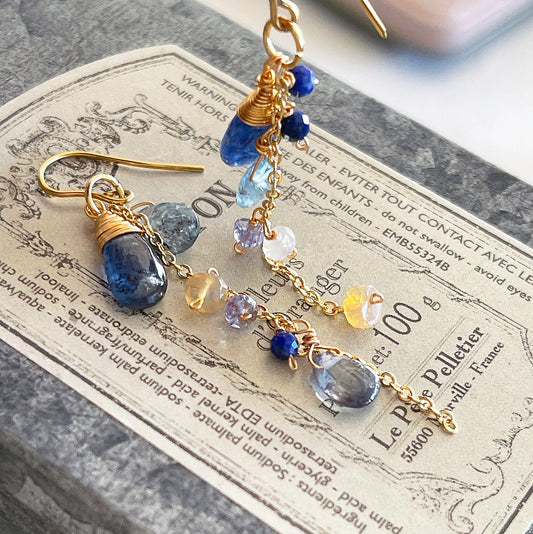 Cosmic Whisper: Kyanite, Opal & Grey Topaz Dangle Earrings