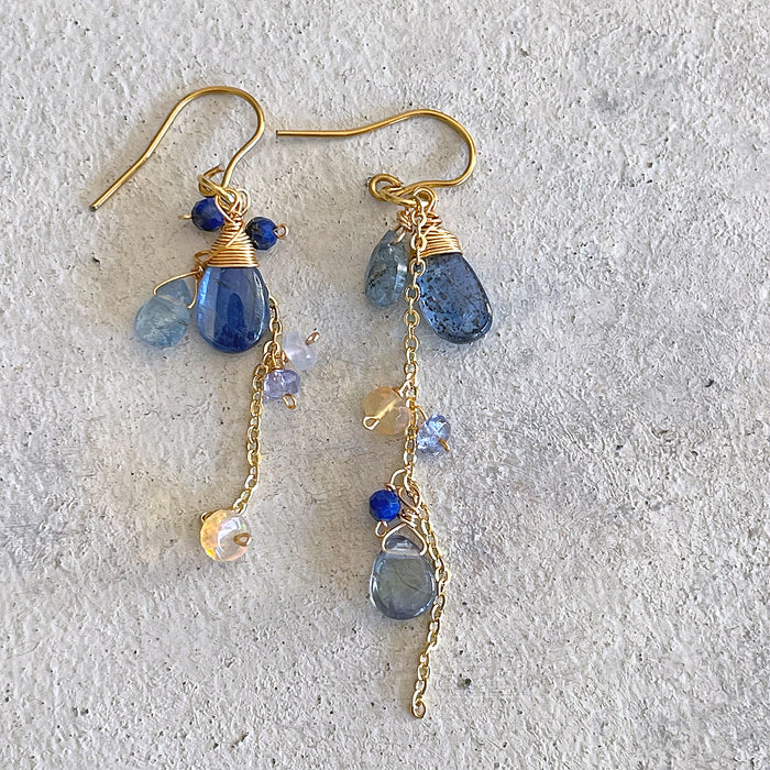 Cosmic Whisper: Kyanite, Opal & Grey Topaz Dangle Earrings