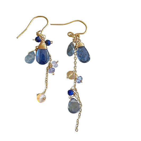 Cosmic Whisper: Kyanite, Opal & Grey Topaz Dangle Earrings