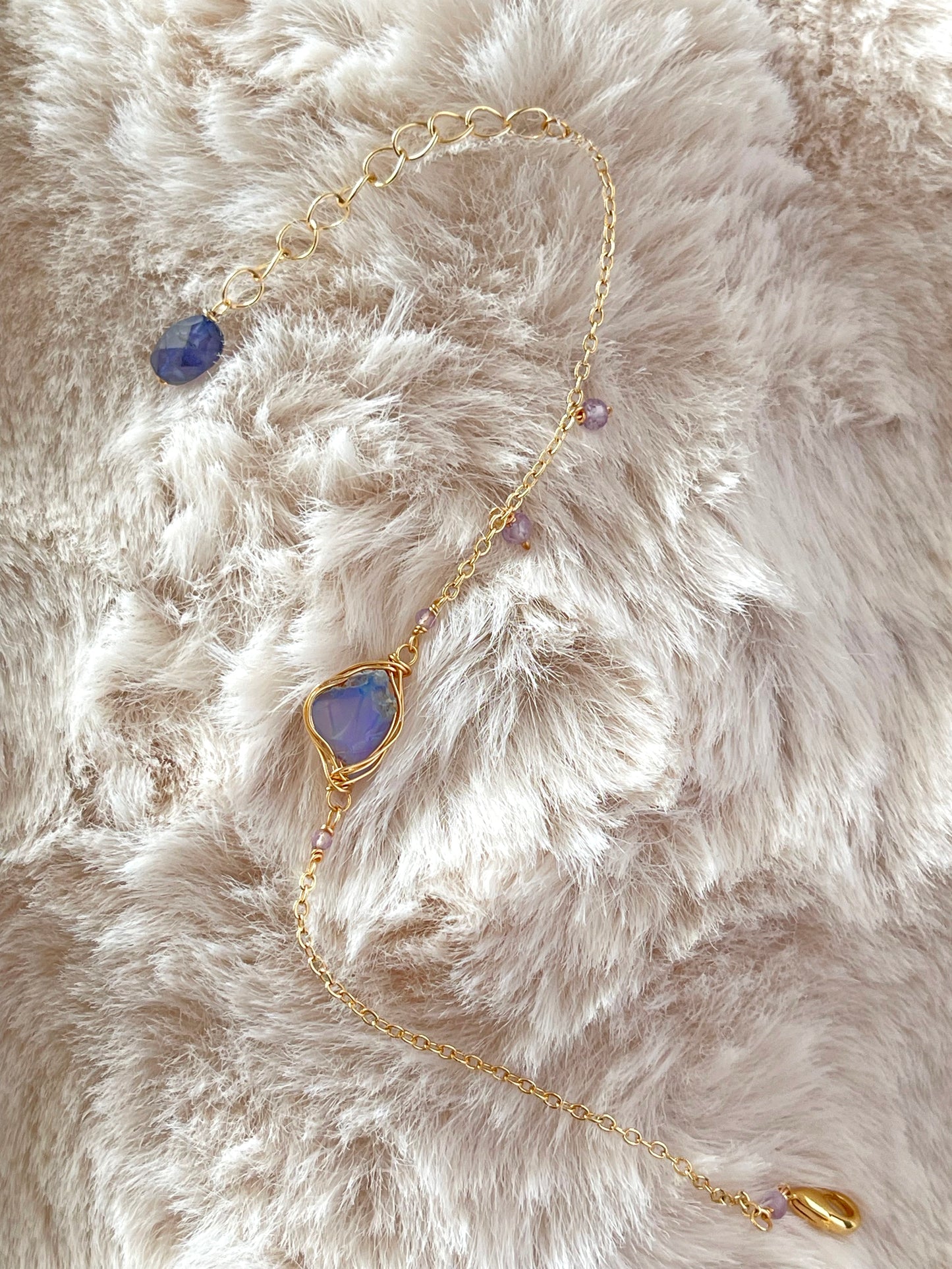 Ethereal Blue Opal: Raw Opal Wire-Wrapped Bezel Bracelet