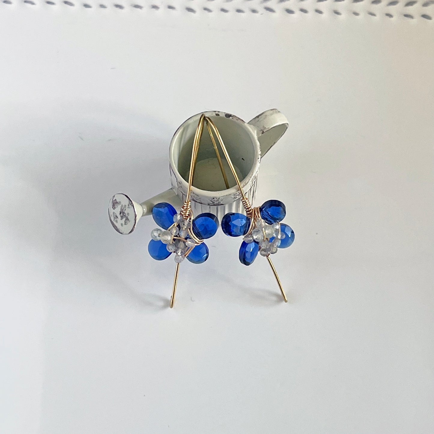 Cobalt Blue Hydro Quartz & Labradorite Flower Drop Earrings