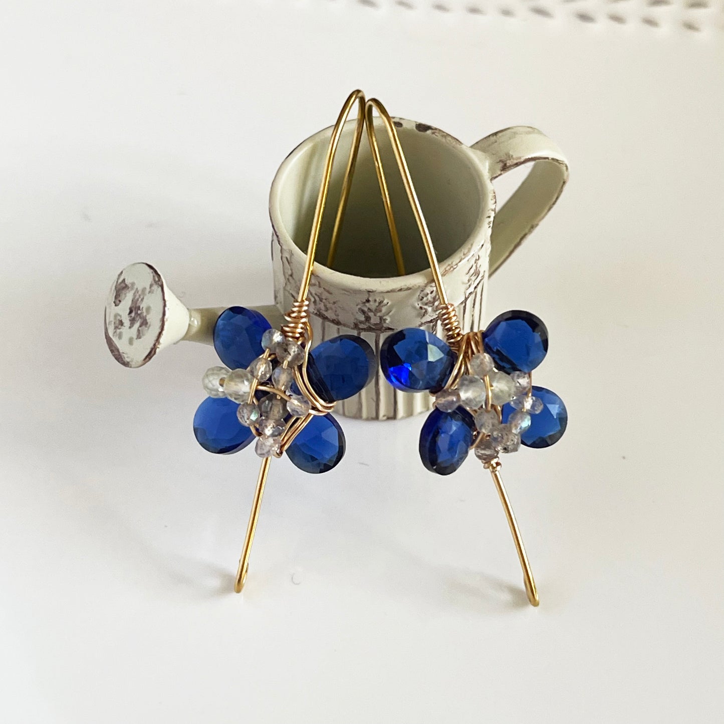 Cobalt Blue Hydro Quartz & Labradorite Flower Drop Earrings