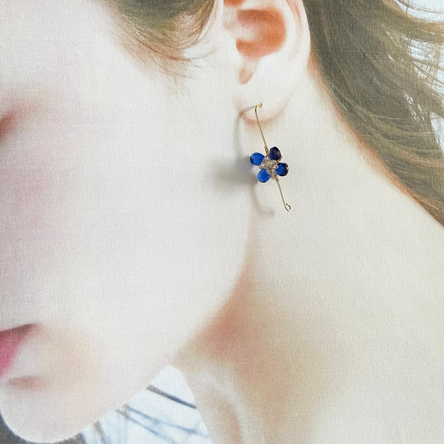 Cobalt Blue Hydro Quartz & Labradorite Flower Drop Earrings
