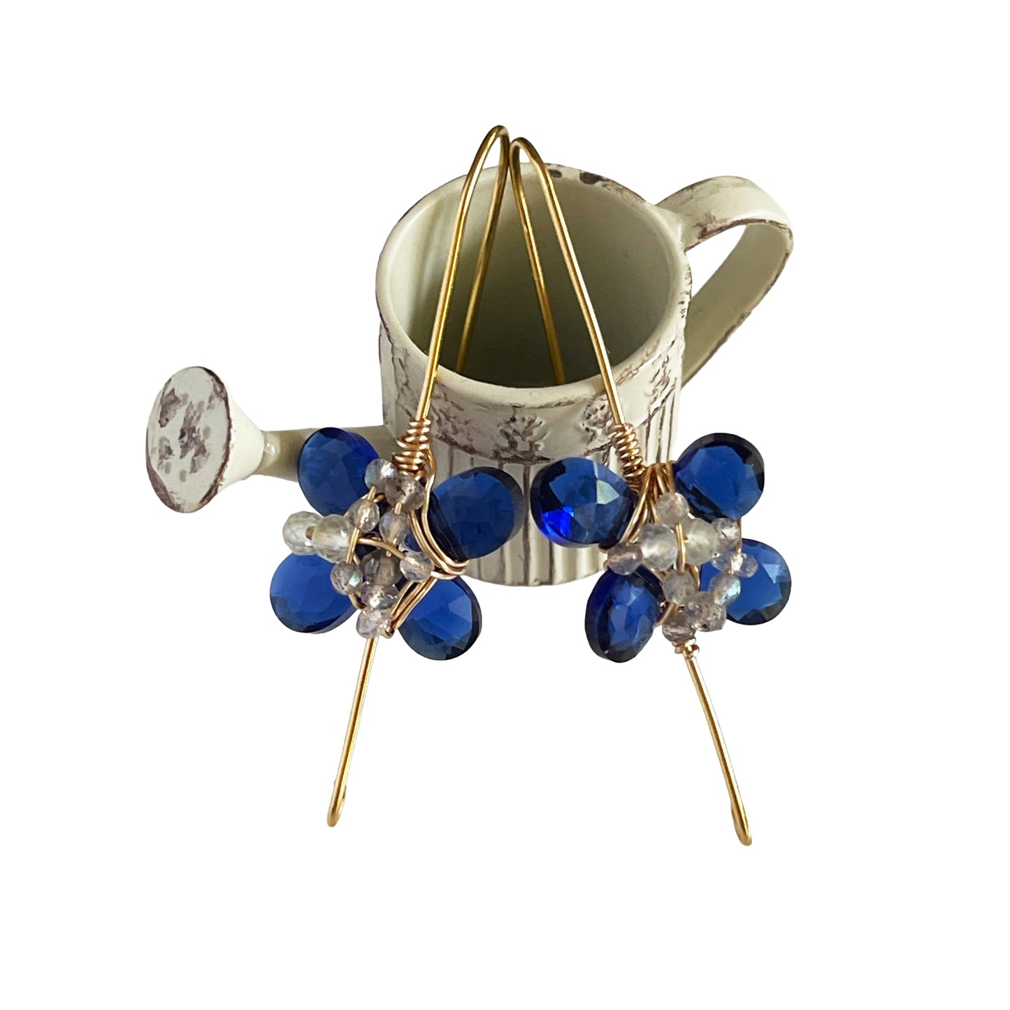 Cobalt Blue Hydro Quartz & Labradorite Flower Drop Earrings