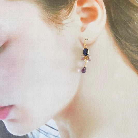 Royal Night: Dark Blue Sapphire & Amethyst Chandelier Earrings