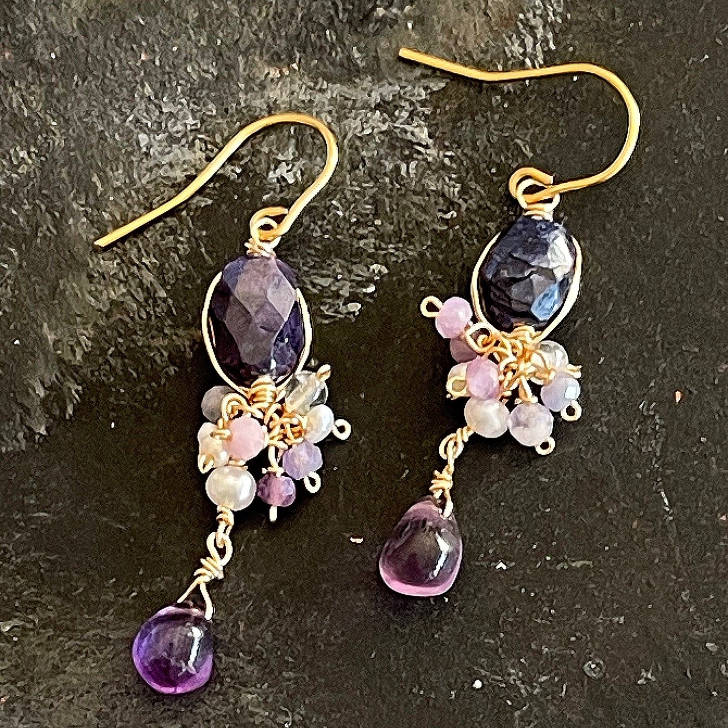 Royal Night: Dark Blue Sapphire & Amethyst Chandelier Earrings