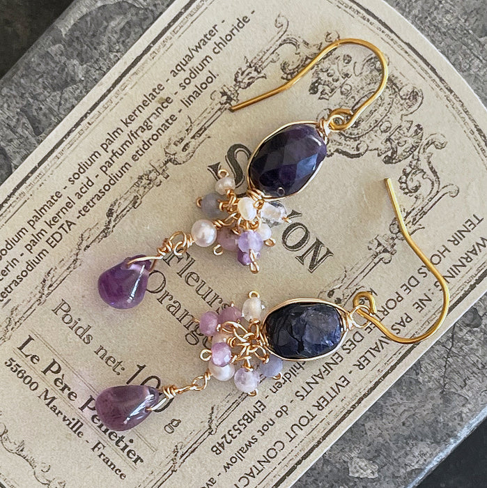 Royal Night: Dark Blue Sapphire & Amethyst Chandelier Earrings