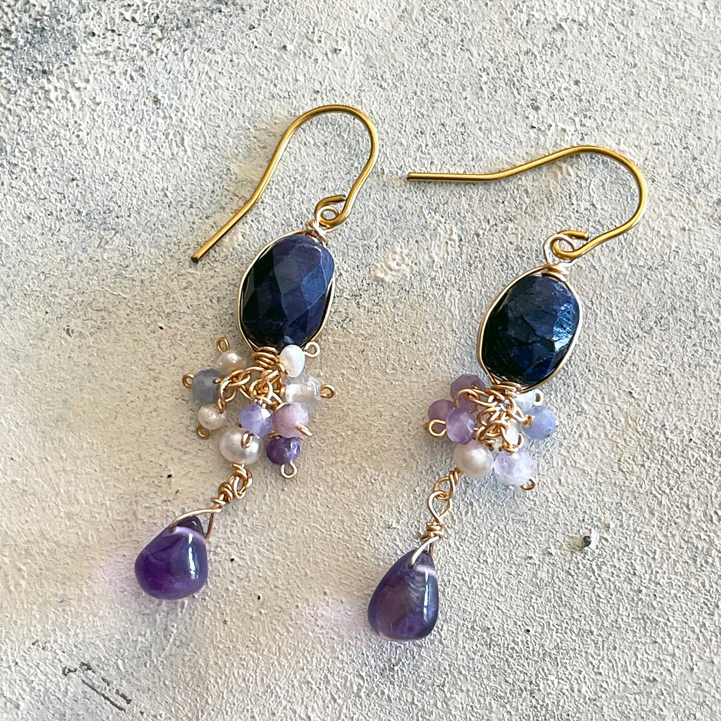 Royal Night: Dark Blue Sapphire & Amethyst Chandelier Earrings