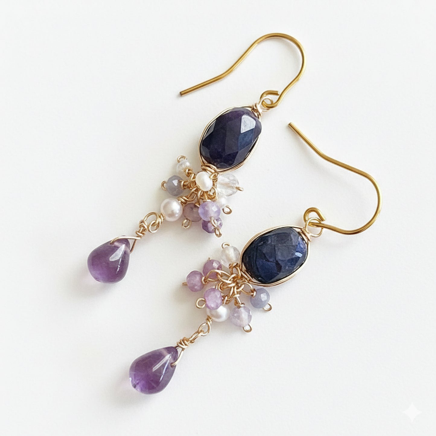Royal Night: Dark Blue Sapphire & Amethyst Chandelier Earrings