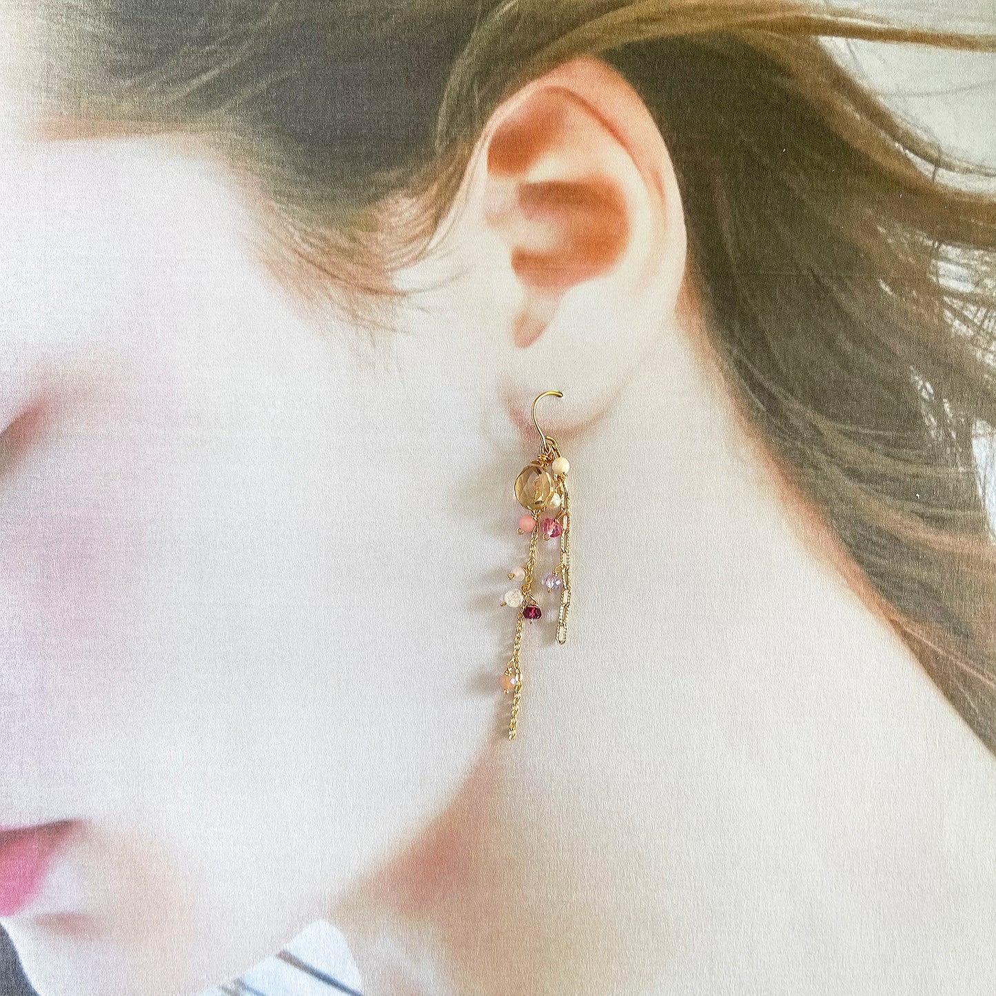 Champagne Sparkle: Citrine & Pink Tourmaline Cascade Earrings 14K Gold Filled