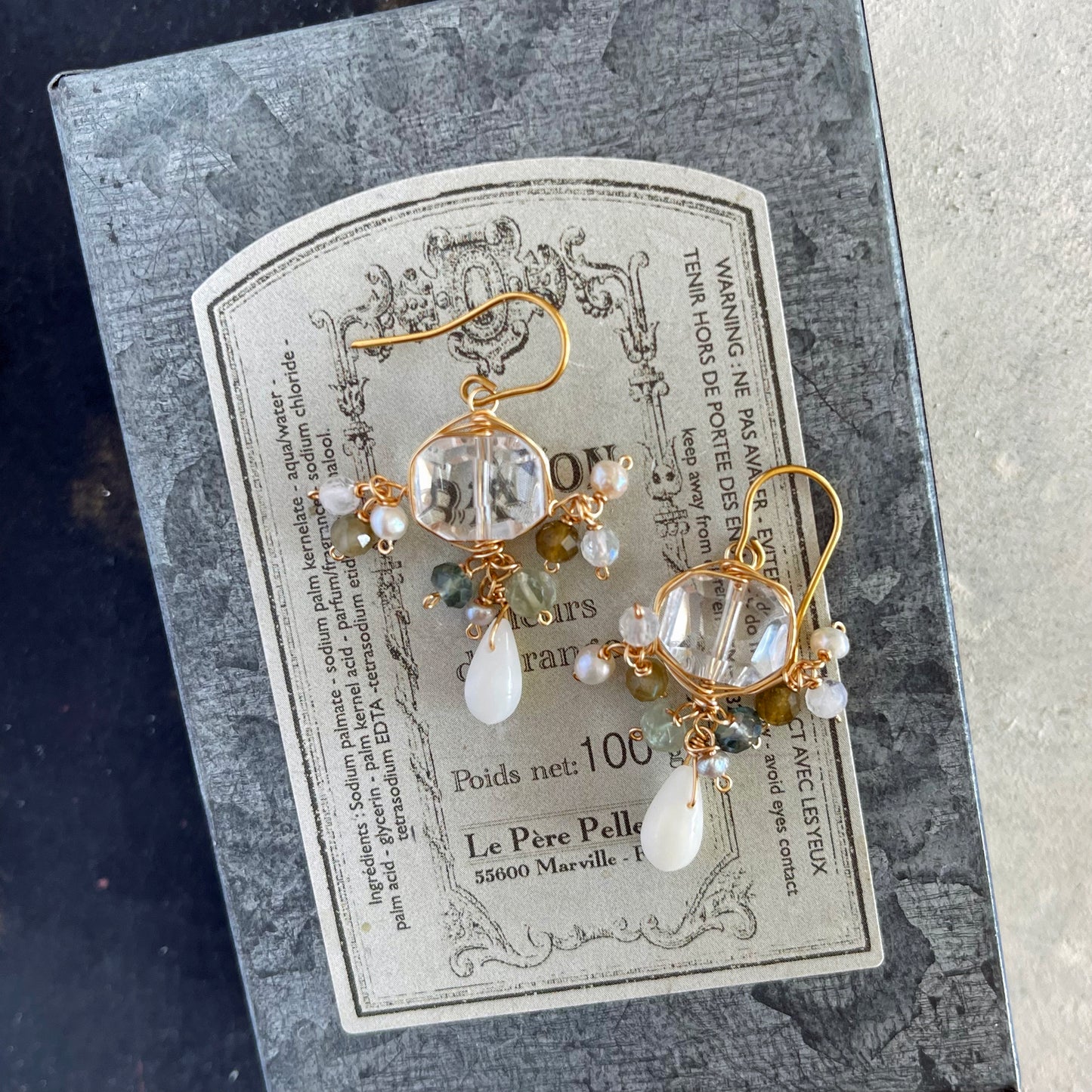 Crystalline Serenity – Crystal Quartz & White Coral Cluster Earrings 14K Gold Fill