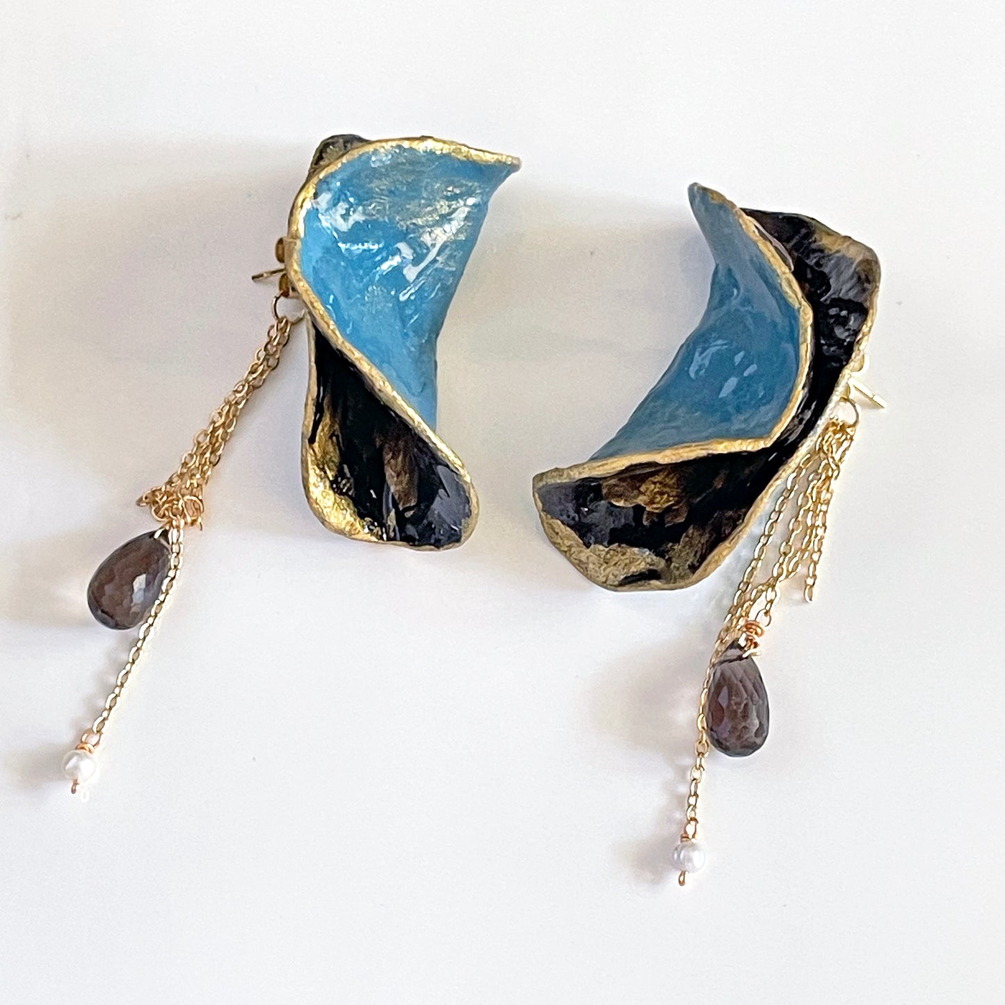 Wave Crest Statement Earrings: 2-Way Stone Clay & Smoky Quartz Statement Earrings