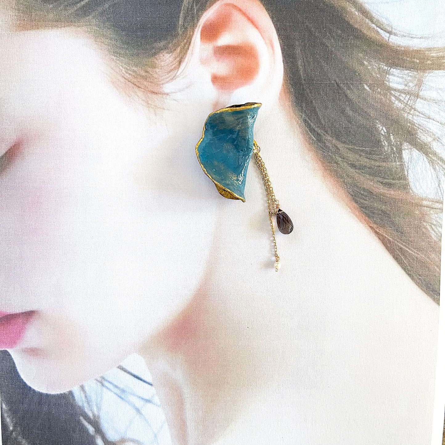 Wave Crest Statement Earrings: 2-Way Stone Clay & Smoky Quartz Statement Earrings