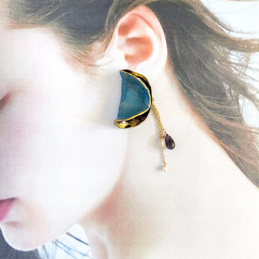 Wave Crest Statement Earrings: 2-Way Stone Clay & Smoky Quartz Statement Earrings