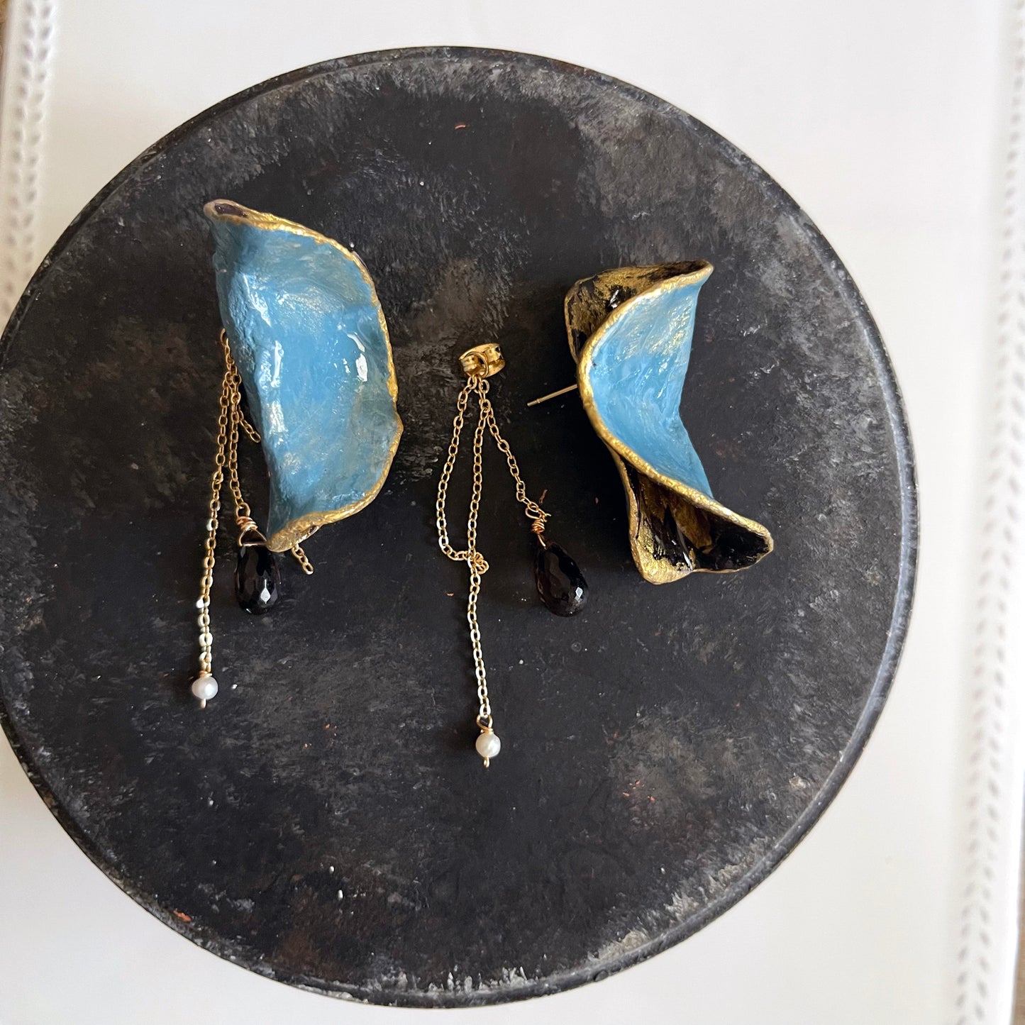 Wave Crest Statement Earrings: 2-Way Stone Clay & Smoky Quartz Statement Earrings