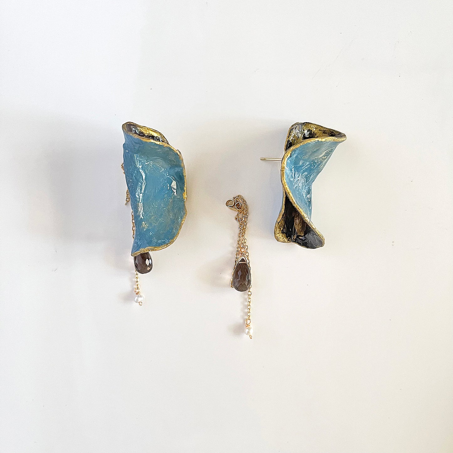 Wave Crest Statement Earrings: 2-Way Stone Clay & Smoky Quartz Statement Earrings