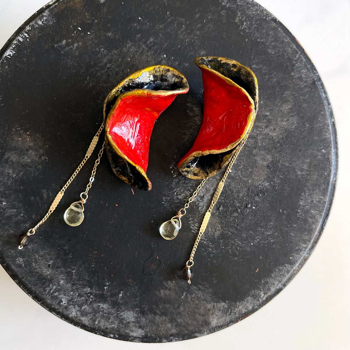 Wave Crest  2-Way Stone Clay & Citrine Statement Earrings in Stainless 316