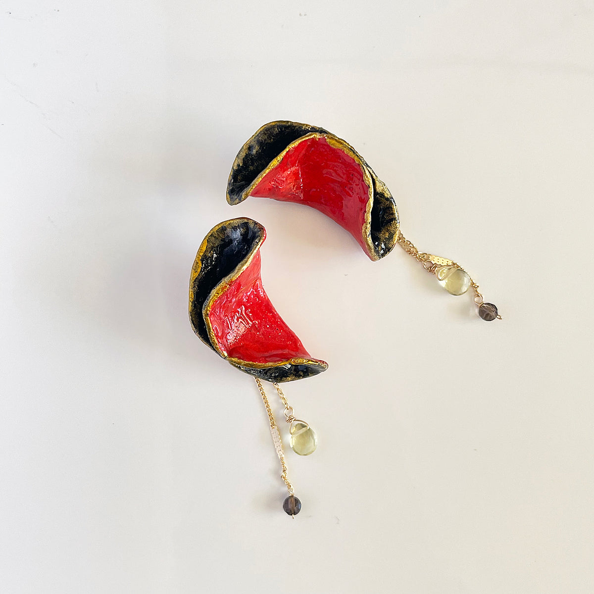 Wave Crest  2-Way Stone Clay & Citrine Statement Earrings in Stainless 316