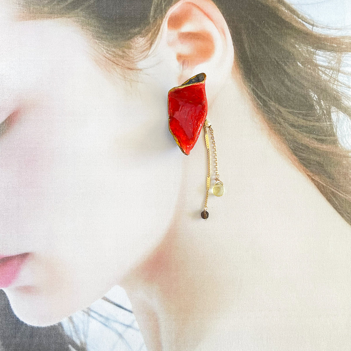 Wave Crest  2-Way Stone Clay & Citrine Statement Earrings in Stainless 316