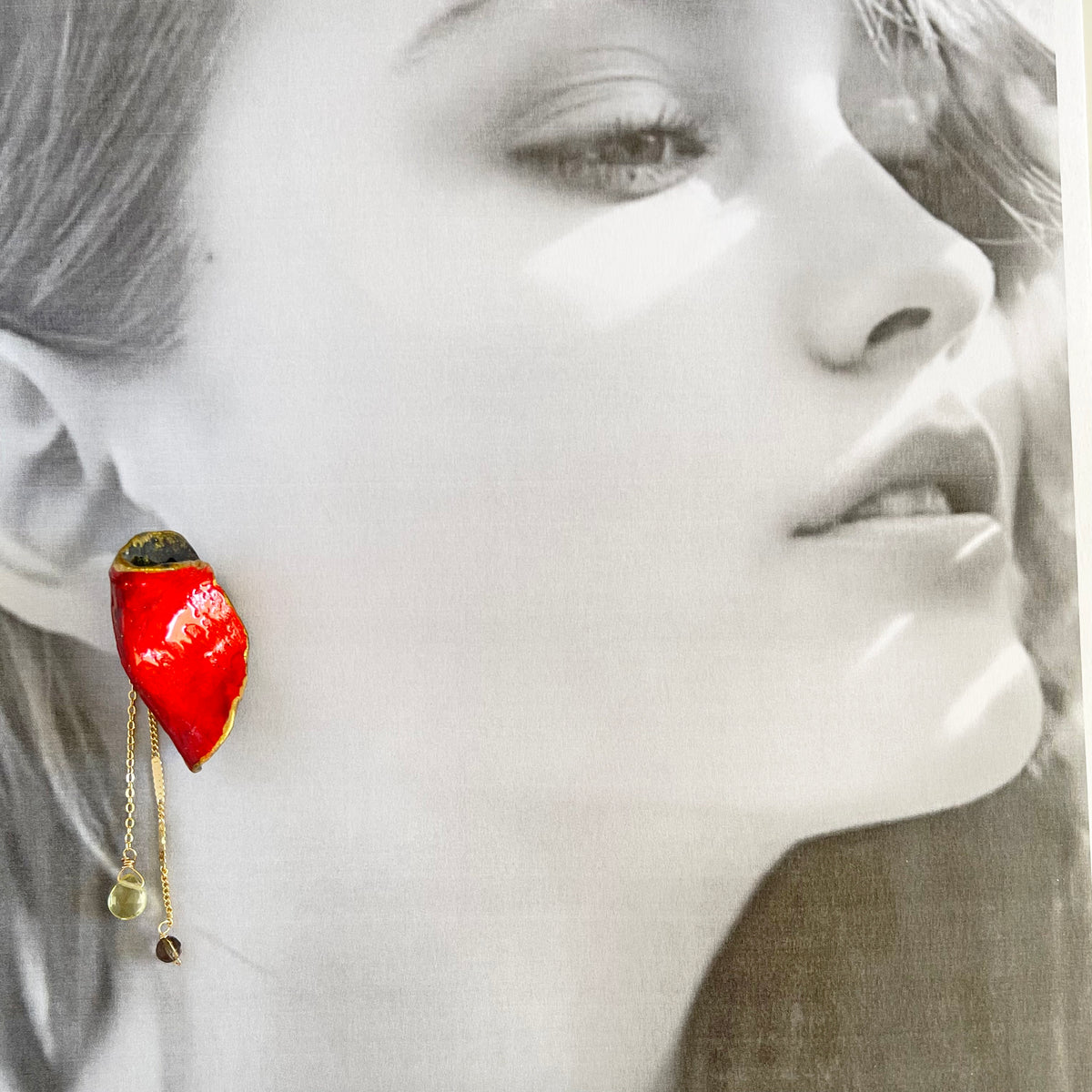 Wave Crest  2-Way Stone Clay & Citrine Statement Earrings in Stainless 316