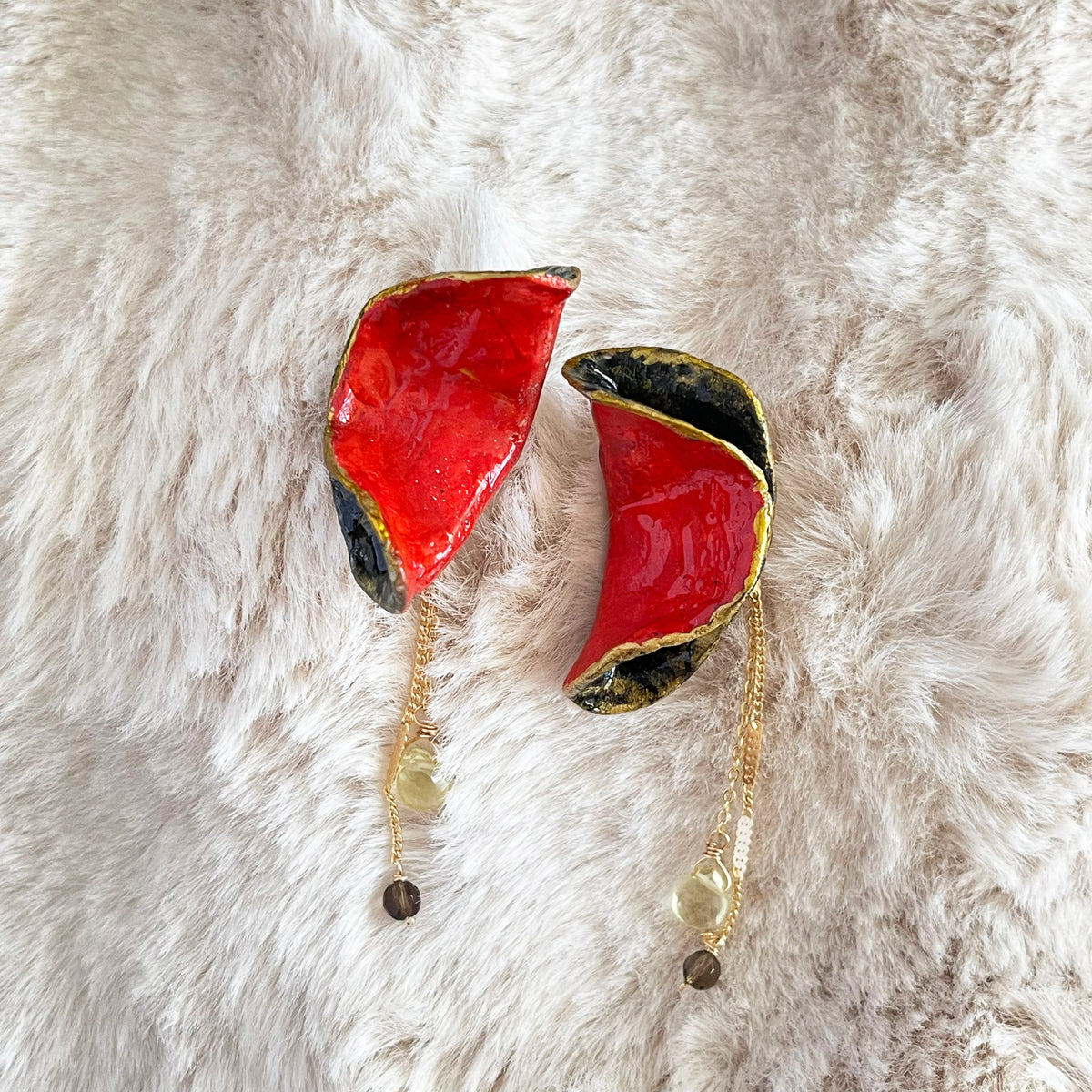 Wave Crest  2-Way Stone Clay & Citrine Statement Earrings in Stainless 316