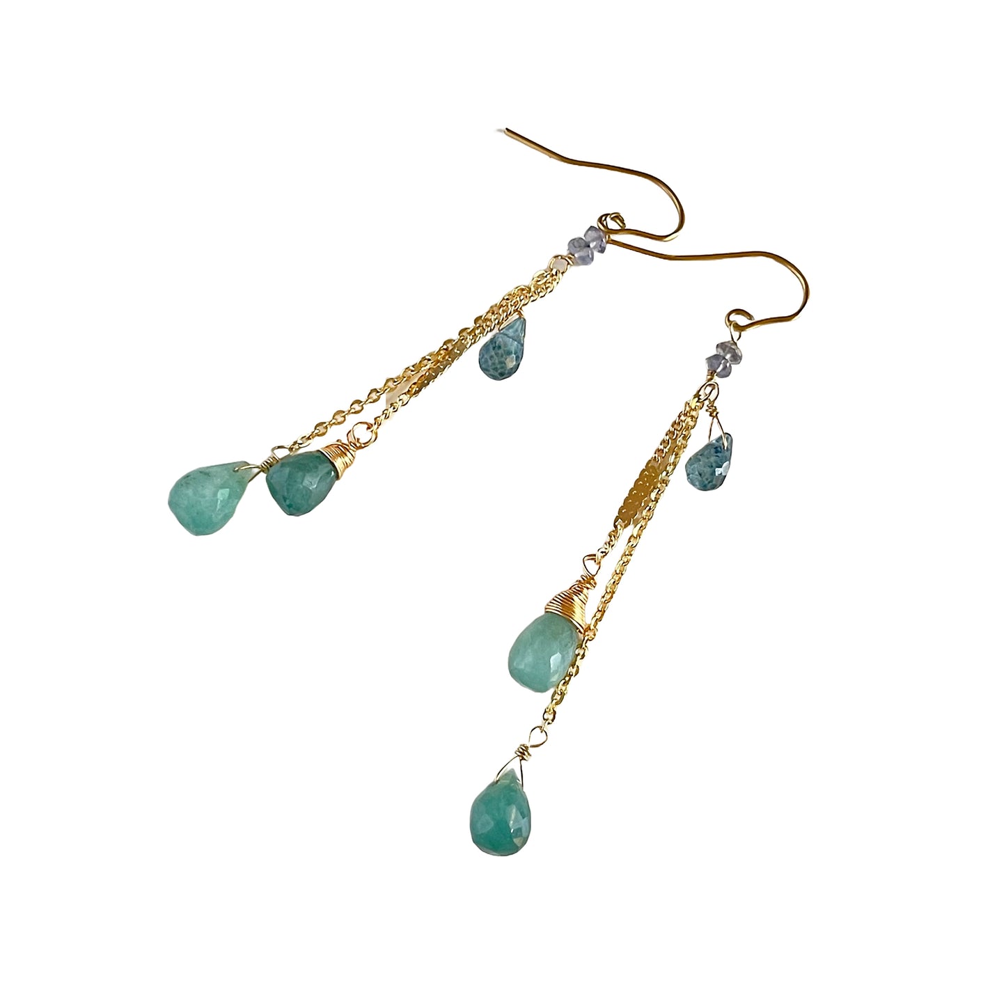 Rare Grandidierite & London Blue Topaz Dangle Earrings in 14k Gold Fill