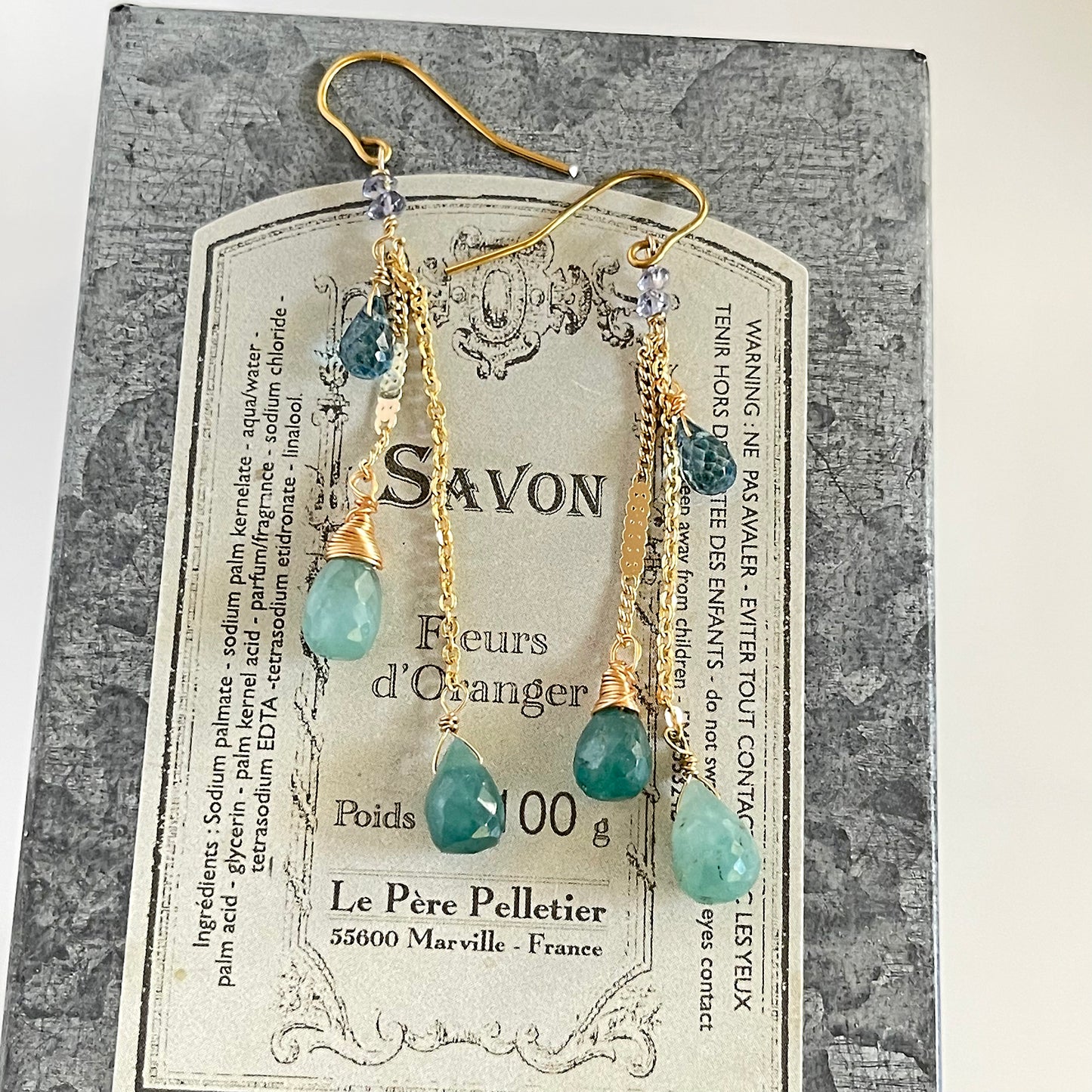 Rare Grandidierite & London Blue Topaz Dangle Earrings in 14k Gold Fill