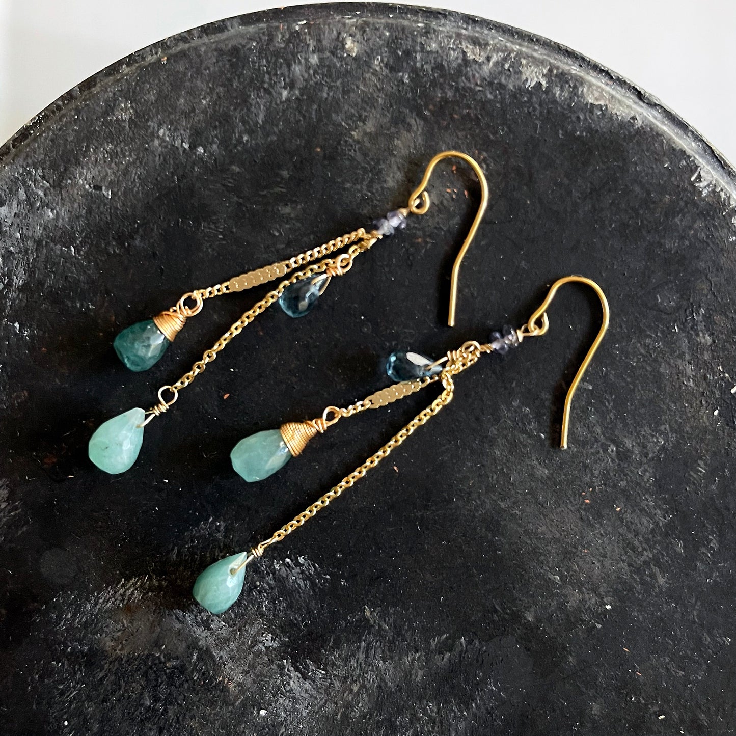Rare Grandidierite & London Blue Topaz Dangle Earrings in 14k Gold Fill
