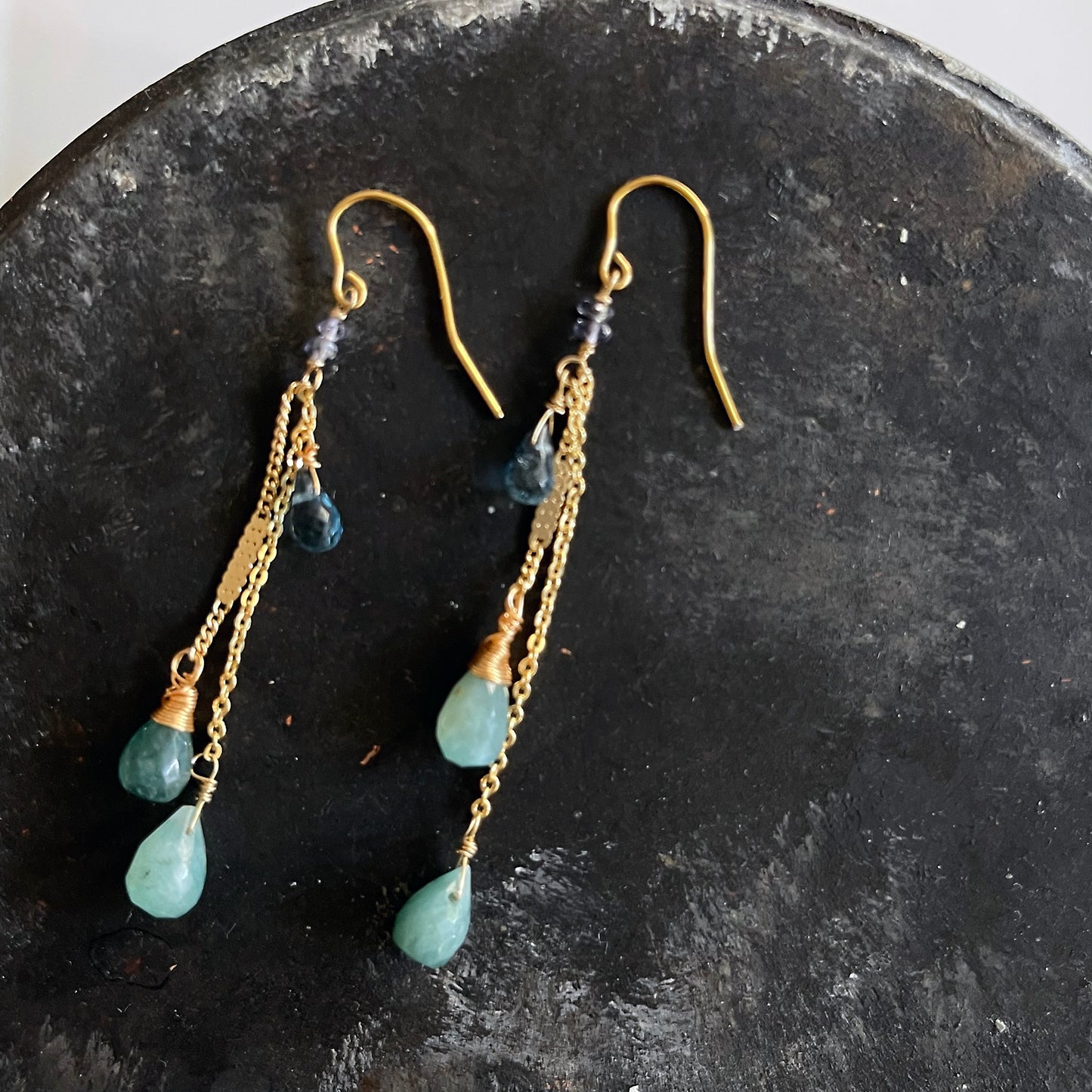 Rare Grandidierite & London Blue Topaz Dangle Earrings in 14k Gold Fill