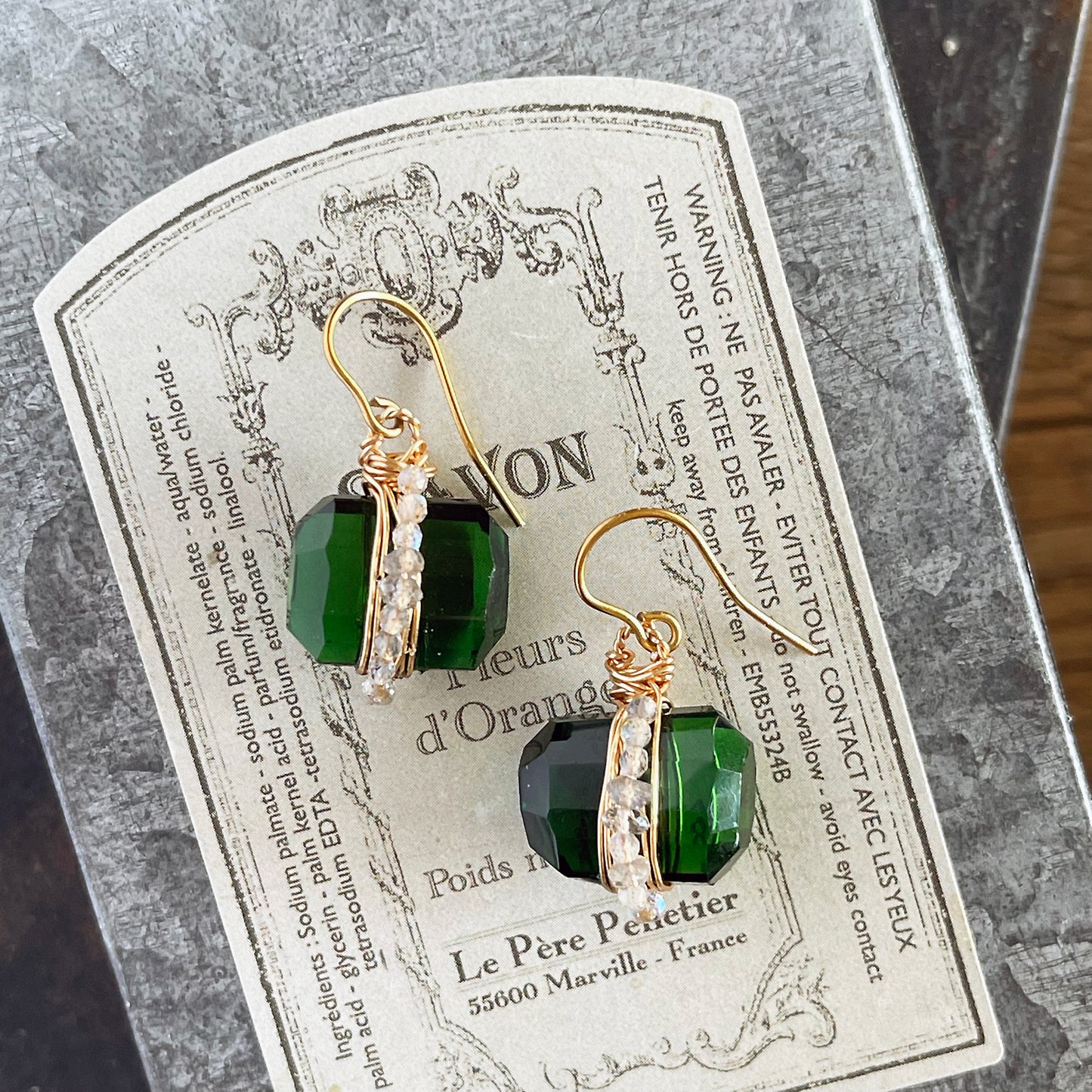 Emerald Whisper & Lunar Light: Statement Earrings in Green Hydro Quartz & Labradorite 14K Gold filled