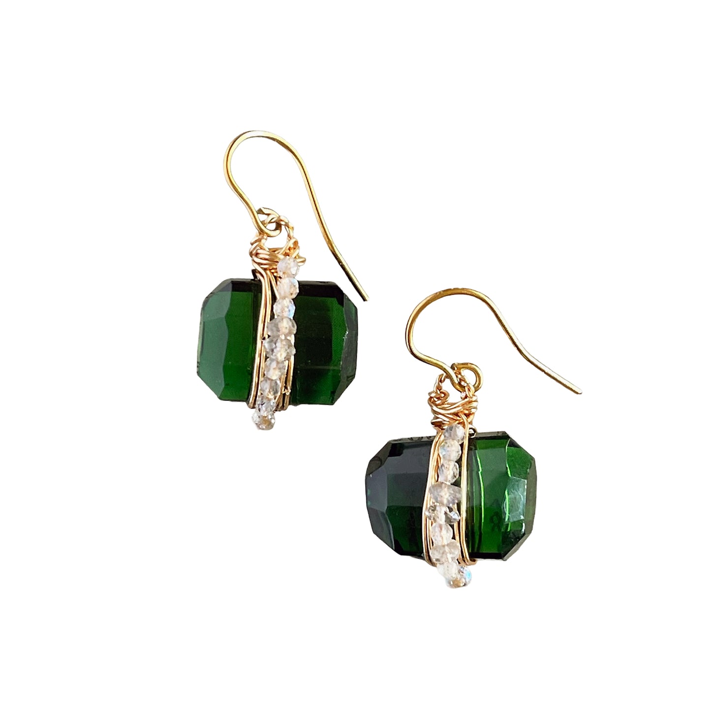Emerald Whisper & Lunar Light: Statement Earrings in Green Hydro Quartz & Labradorite 14K Gold filled